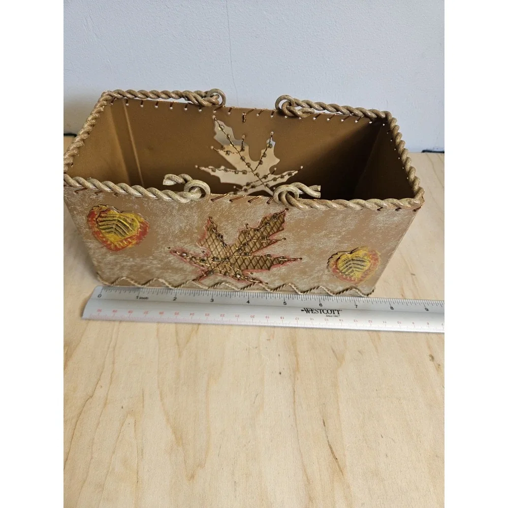 Metal Fall Autumn Leaf Leaves Basket Rustic Harvest Table Decor